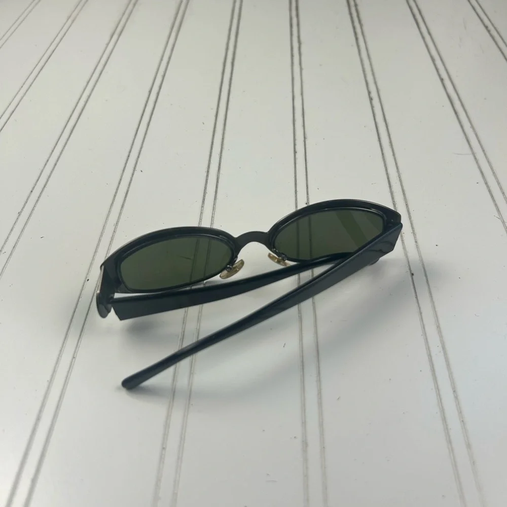 Gai Mattiolo Black Oval Sunglasses – Dark Green Lenses, Vintage Designer Italy